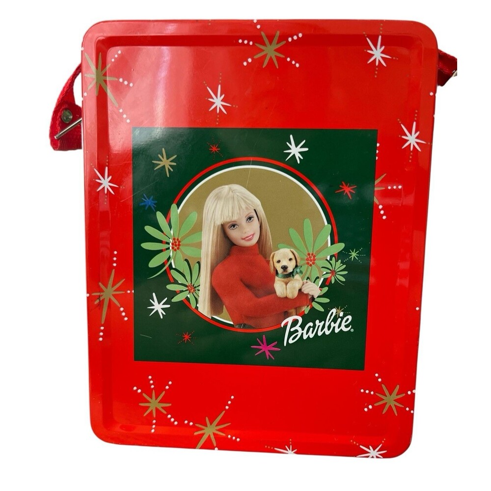Barbie Doll Kids Christmas Holiday Tin Lunch Candy Cookie Box 2000 6 x 8 x 3"